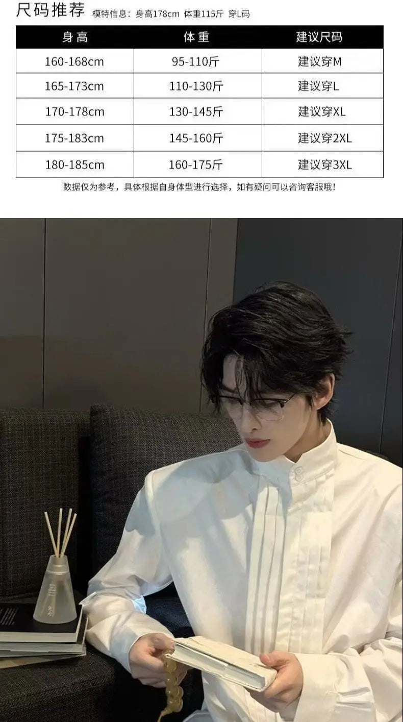 Riolio Spring New Niche Shirt Deconstructed Stand Collar Long-sleeved Shirt Men's Mature Elegant Youth Design Feel Loose Casual Blouse