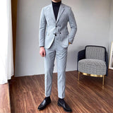 Fashion Men's Suit Vertical Stripes Double Breasted British Style Groom Wedding Prom Party Business Tuxedo 2 Pc ( Blazer+Pants )