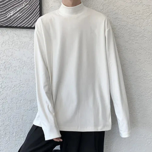 Riolio Solid T-shirts Men Fashion Simple All-match Autumn Loose Casual Korean Style Streetwear Youthful Basic City Boy Popular Chic