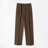 Riolio Men's Clothing Luxury Draped Baggy Belt Suit Pants Leisure Button-down Solid Color Straight Premium Elegant Dress Pants S-3XL