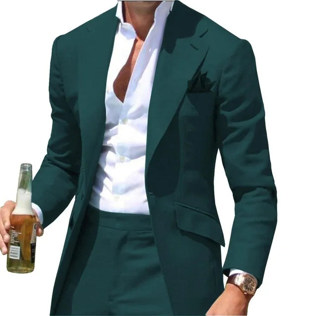 Riolio suit fashion Costumes Pour Hommes Peak Collar Men Suits Notched Green Slim Fit Blazers Jackets Pants 2PCS Causal Business Wedding Groom Wear