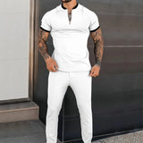 Riolio Summer Popular Men's Short-sleeved Trousers Suit Slim and Trendy Youth Casual Sports Suit