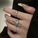 Riolio Vintage Irregular Cross Star Open Ring for Women Men Punk Gothic Sliver Color Adjustable Couple Rings Y2K Egirl Jewelry Gift