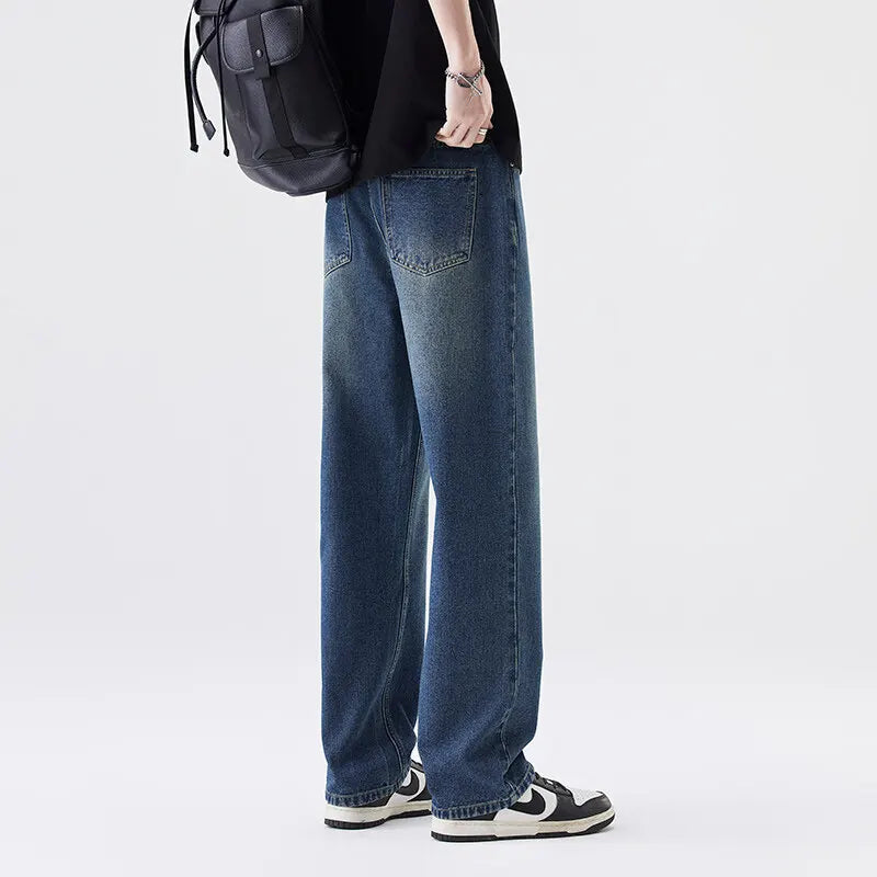 Riolio Blue Baggy Jeans Men Fashion Casual Retro Straight Jeans Men Streetwear Hip-hop Loose Vintage Jeans Mens Denim Trousers M-3XL