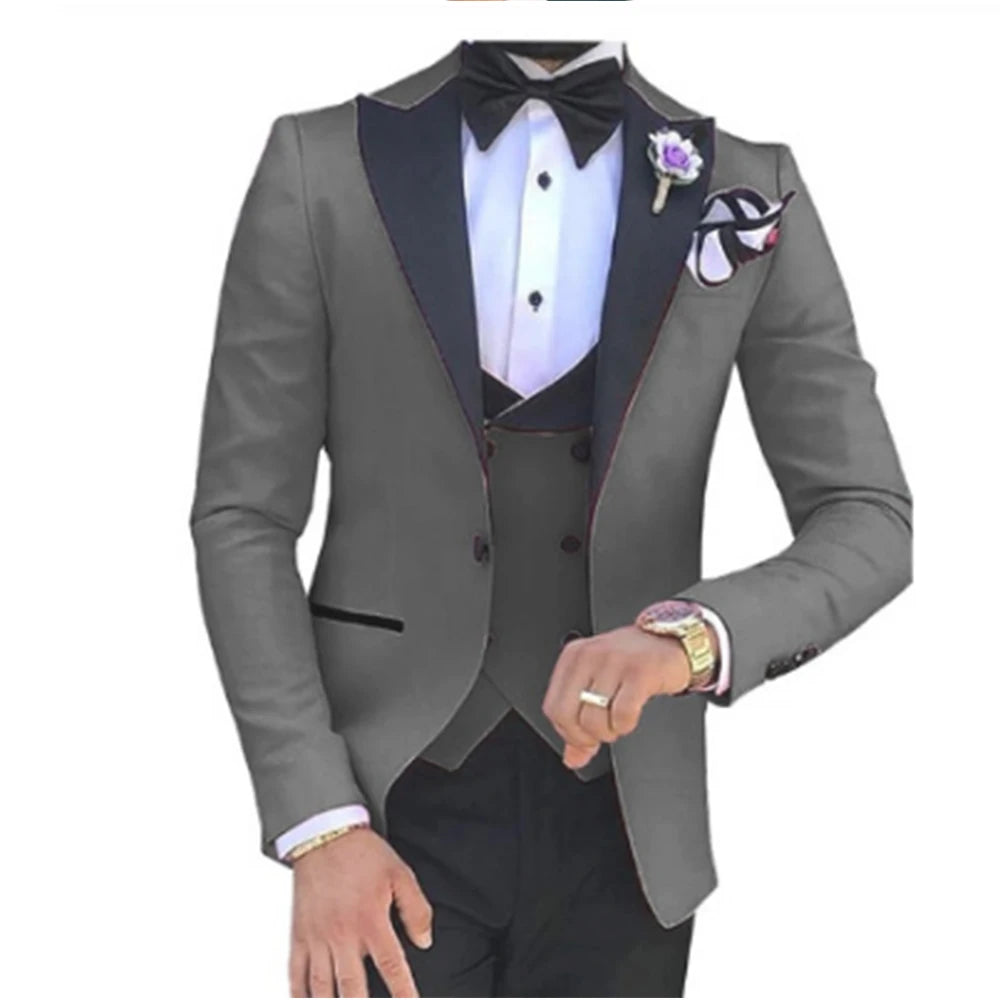 Riolio prom suit Men 3 Pieces Suits For Men Custom Made Groom Groomsmen Tuxedos Wedding Men Suit Terno Masculino(Jacket+Pant+Vest)