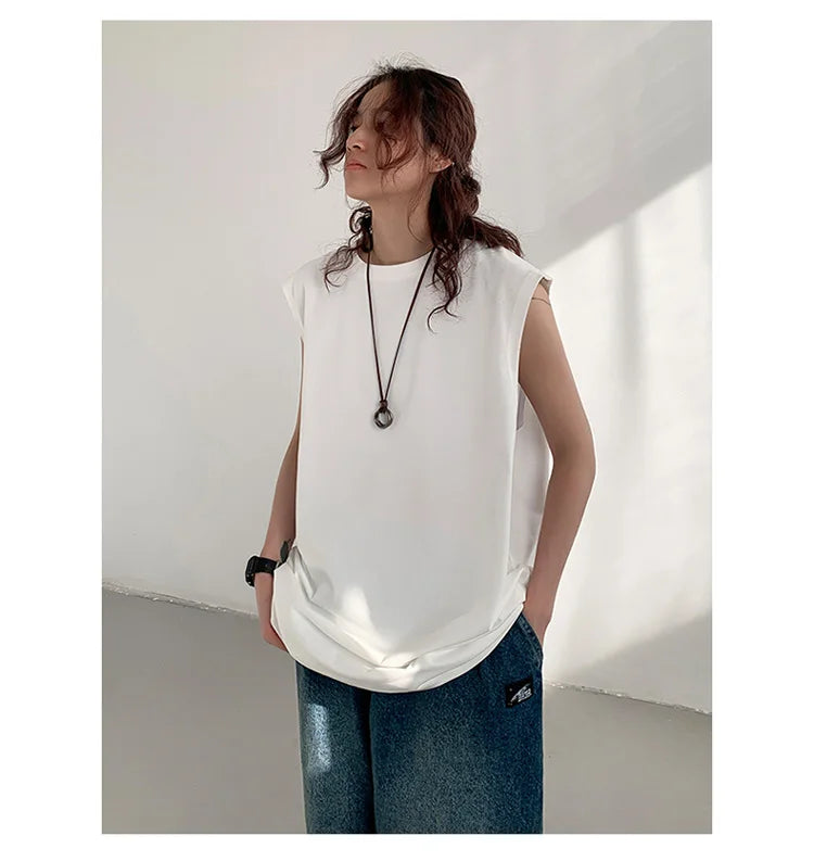 Riolio Summer Men Trendy Casual Streetwear Oversized Sleeveless T-shirt Youth Y2K Hip Hop Cotton Tank Tops Sports Basketball Vest