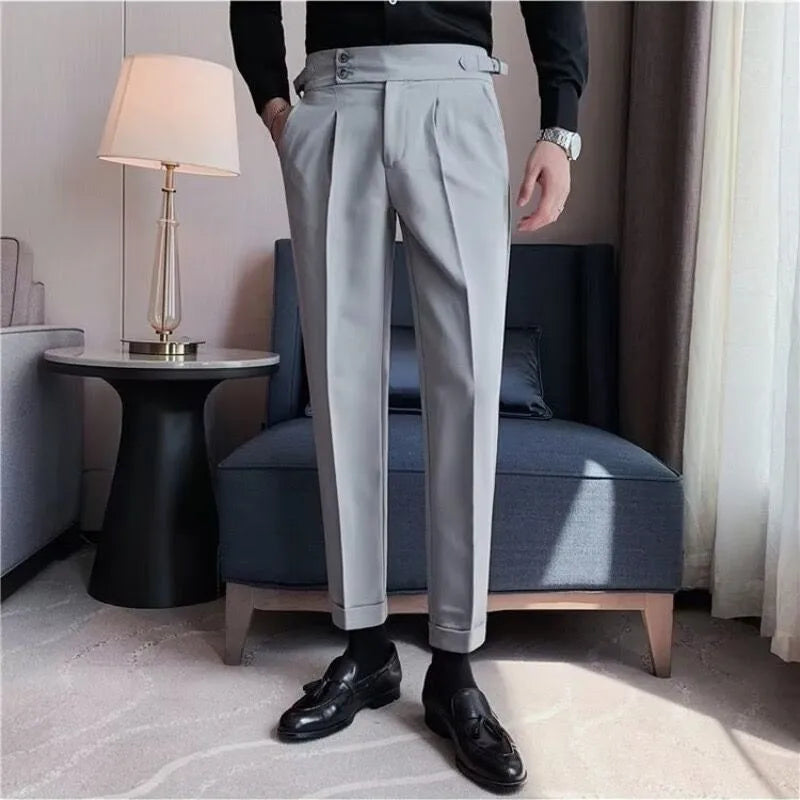 Riolio Men's Luxury Draped Baggy Suit Pants Casual Button-down Solid Color Straight Premium Elegant Dress Pants New