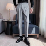 Riolio Men's Luxury Draped Baggy Suit Pants Casual Button-down Solid Color Straight Premium Elegant Dress Pants New