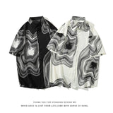 Riolio Summer Short Sleeve Shirt Men Fashion Retro Print Shirt Men Streetwear Loose Black White Ice Silk Shirt Mens Large Sizes M-5XL