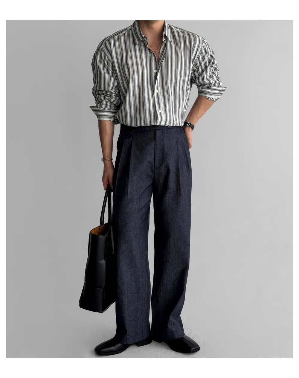 Riolio New Naples Business Men Shirts Light Luxury Textured Lapel Striped Long Sleeve Cardigan Leisure Premium Commuter Blouse M-2XL