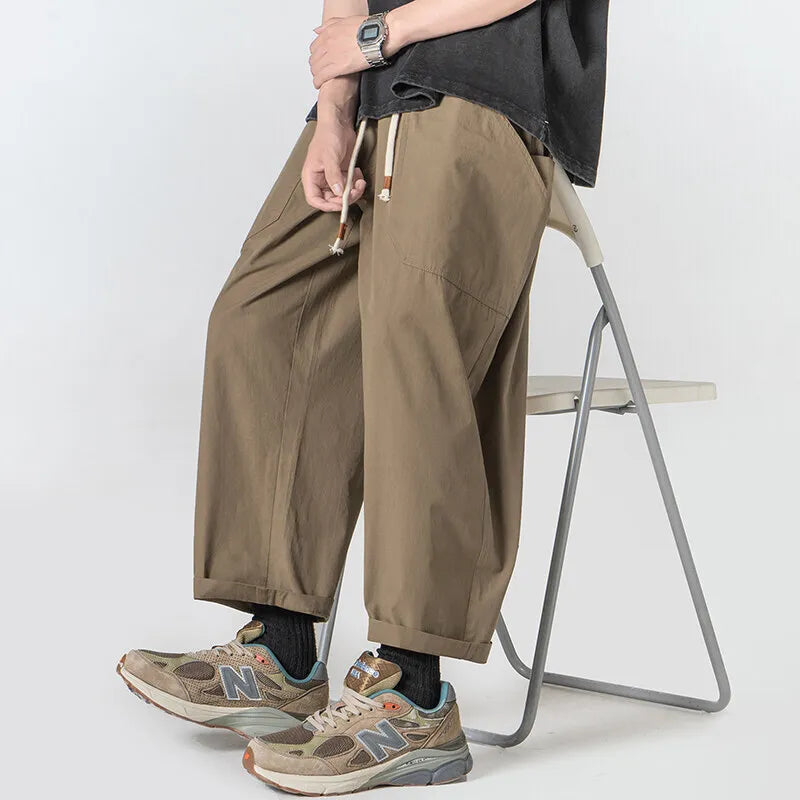 Riolio Summer Cotton Casual Pants Men Oversized Wide Leg Pants Men Japanese Streetwear Hip-hop Loose Straight Pants Men Thin Trousers