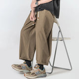 Riolio Summer Cotton Casual Pants Men Oversized Wide Leg Pants Men Japanese Streetwear Hip-hop Loose Straight Pants Men Thin Trousers