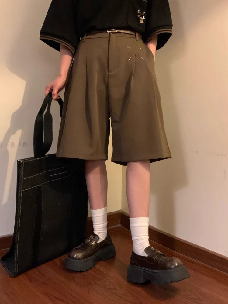 Riolio Summer Japanese Retro Simple Solid Color Casual Trousers Men Women Loose Wide-leg Shorts Fashionable and Trendy Five-point Pants