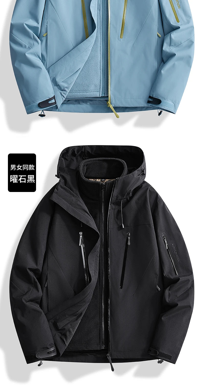 Riolio Men's Outdoor New Jacket Autumn Waterproof Windproof Assault Suit Men Women Three in One Two-piece Set Men's Brand Hiking Suit