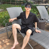 Riolio Summer Men's Clothing Light Luxury Jacquarded Suit Collar Shirts Streetwear Button-down Short Sleeve Retro Leisure Fashion M-3XL