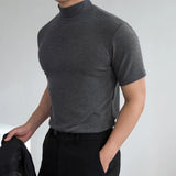 Riolio Men T-shirts Summer Fitness Short Sleeve Tees High Collar Basic T-shirt Base T Shirt for Men's Tops camisa masculina