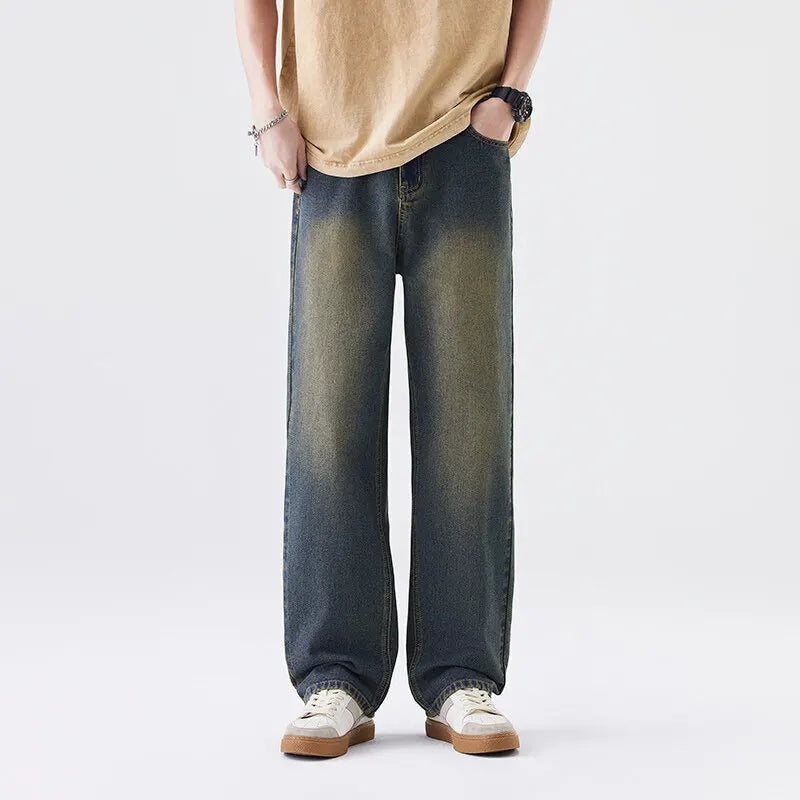 Riolio Blue Baggy Jeans Men Fashion Casual Retro Straight Jeans Men Streetwear Hip-hop Loose Vintage Jeans Mens Denim Trousers M-3XL