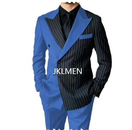 Riolio Men's Suits Blazer Autumn Striped Men Blazer Fashion Double  Jacket Coats 2pcs Casual Business Tuxedo Costume