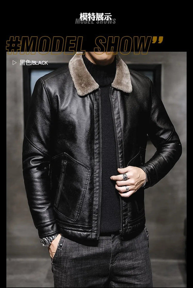 Riolio Casual Punk Rock Thick Leather Coats Slim Windproof Blazer Stand Collar Outwear Men's Pu Leather Jacket Zipper Motorcycle Jacket
