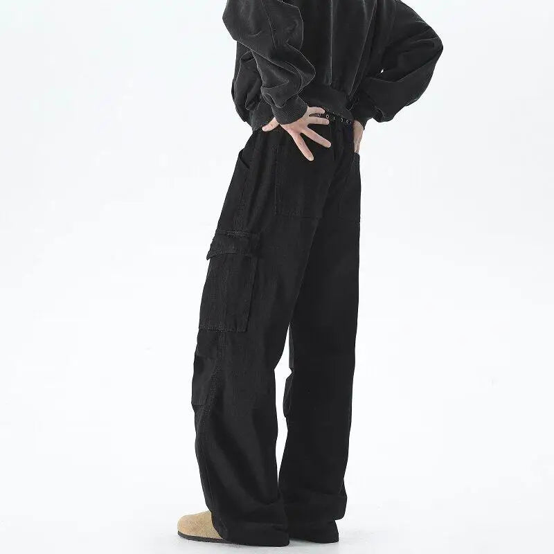 Riolio Vintage Tie dye Men's Baggy Denim Trousers White New Streetwear Wide Leg Loose Denim Pants Fashion Straight Gargo Pants