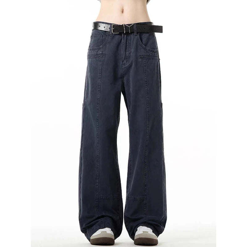 Riolio Men's Jeans High Waist Vintage 2000s Straight Baggy Denim Pants Streetwear Y2K American Style Fashion Wide Leg Denim Trous