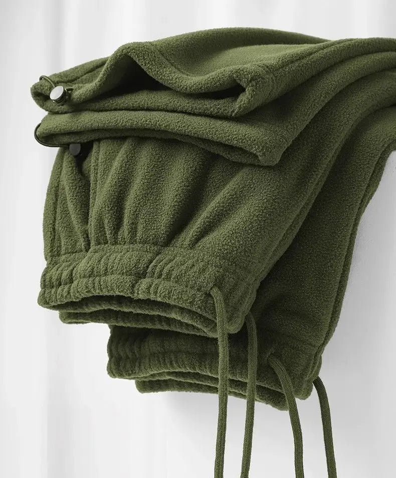Riolio Double-sided Fleece! Retro Military Green Straight-leg Pants Women Loose Thickened Warm Drawstring Casual Wide-leg Pants Men