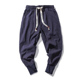 Riolio Cotton Linen Harem Pants Men Solid Elastic Waist Streetwear Joggers New Baggy Drop-crotch Pants Casual Trousers Men