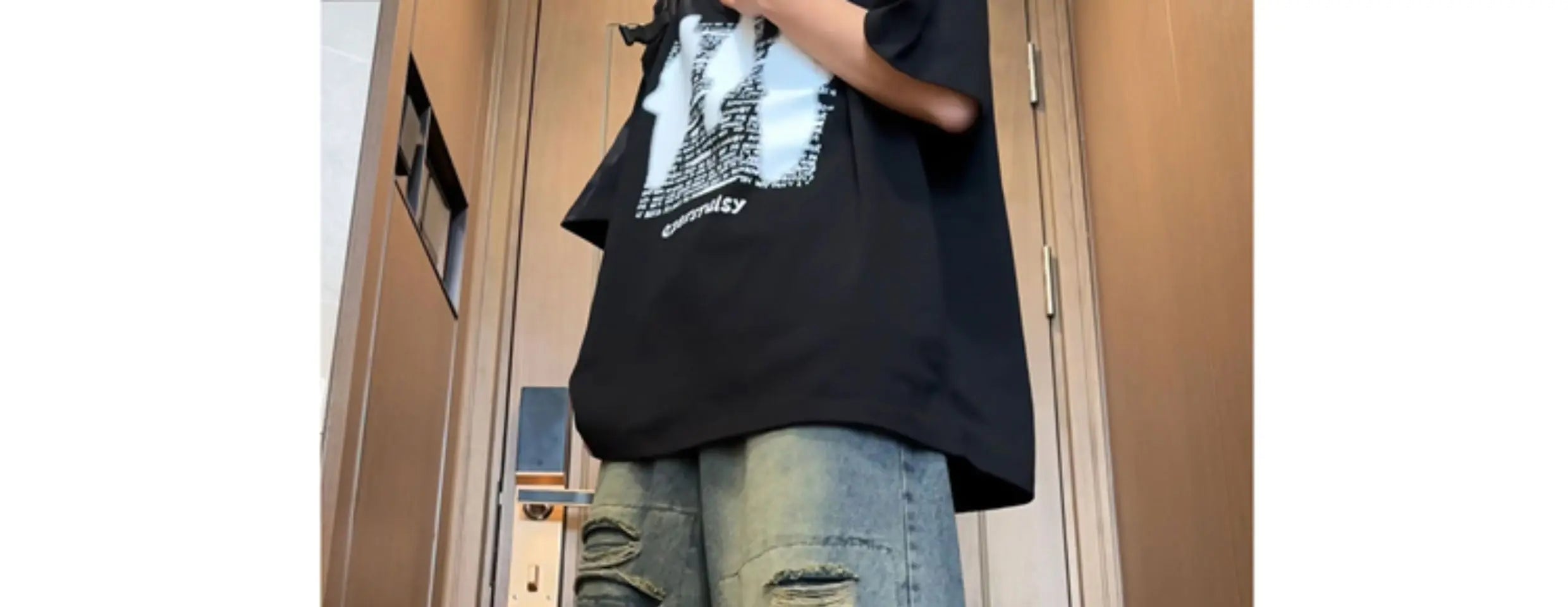 Riolio Beggar jeans men Vintage Streetwear Ripped Hole Jeans Men Women Harajuku Aesthetic Wide Leg Denim Trousers Unisex Straight Pants
