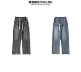 Riolio Jeans men Elastic waist Streetwear Fashion Jeans Black Spring New Men Women Wide Leg Straight Denim Trousers Plus Size 5XL-M