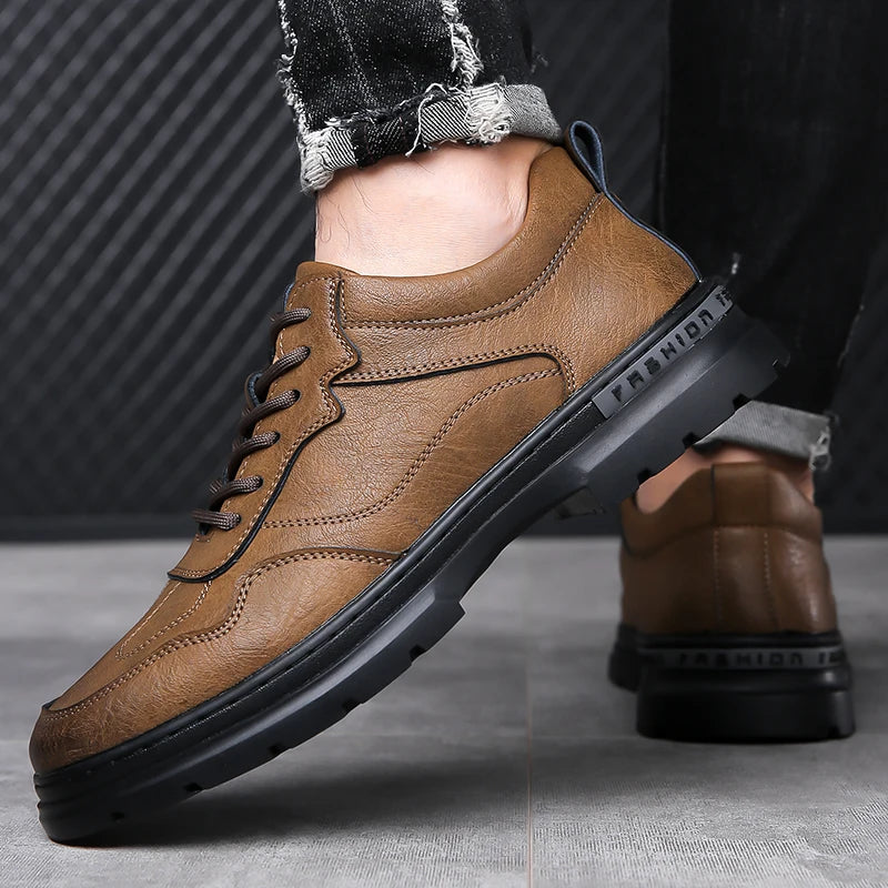 Riolio Men's Business Leather Shoes Soft Moccasin Shoes Comfortable Casual Shoes for Men Autumn Solid Black White Men Sneakers