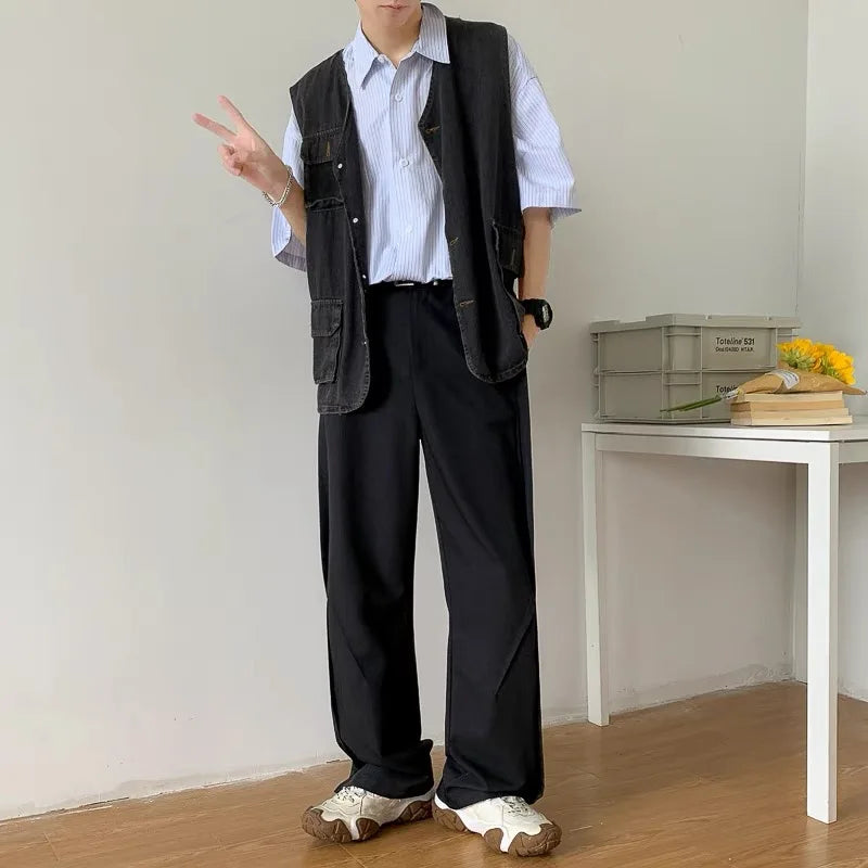 Riolio Brown Black Suit Pants Men Slim Fit Fashion Social Mens Dress Pants Korean Casual Straight Pants Mens Office Formal Trousers