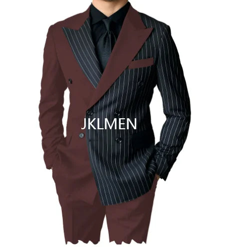 Riolio Men's Suits Blazer Autumn Striped Men Blazer Fashion Double  Jacket Coats 2pcs Casual Business Tuxedo Costume