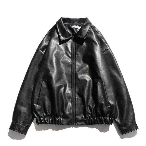 Riolio PU Leather Jackets Men Bomber Coats American Retro Streetwear Chic Handsome Zip-Up Y2k Clothes Cool Pure Minimalist Chaqueta New