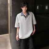 Riolio POLO shirt Mens Luxury new Solid Color Half Zip Polo Checkered Collar Stylish Trendy Streetwear T-Shirt Urban Fashion Casual Wear