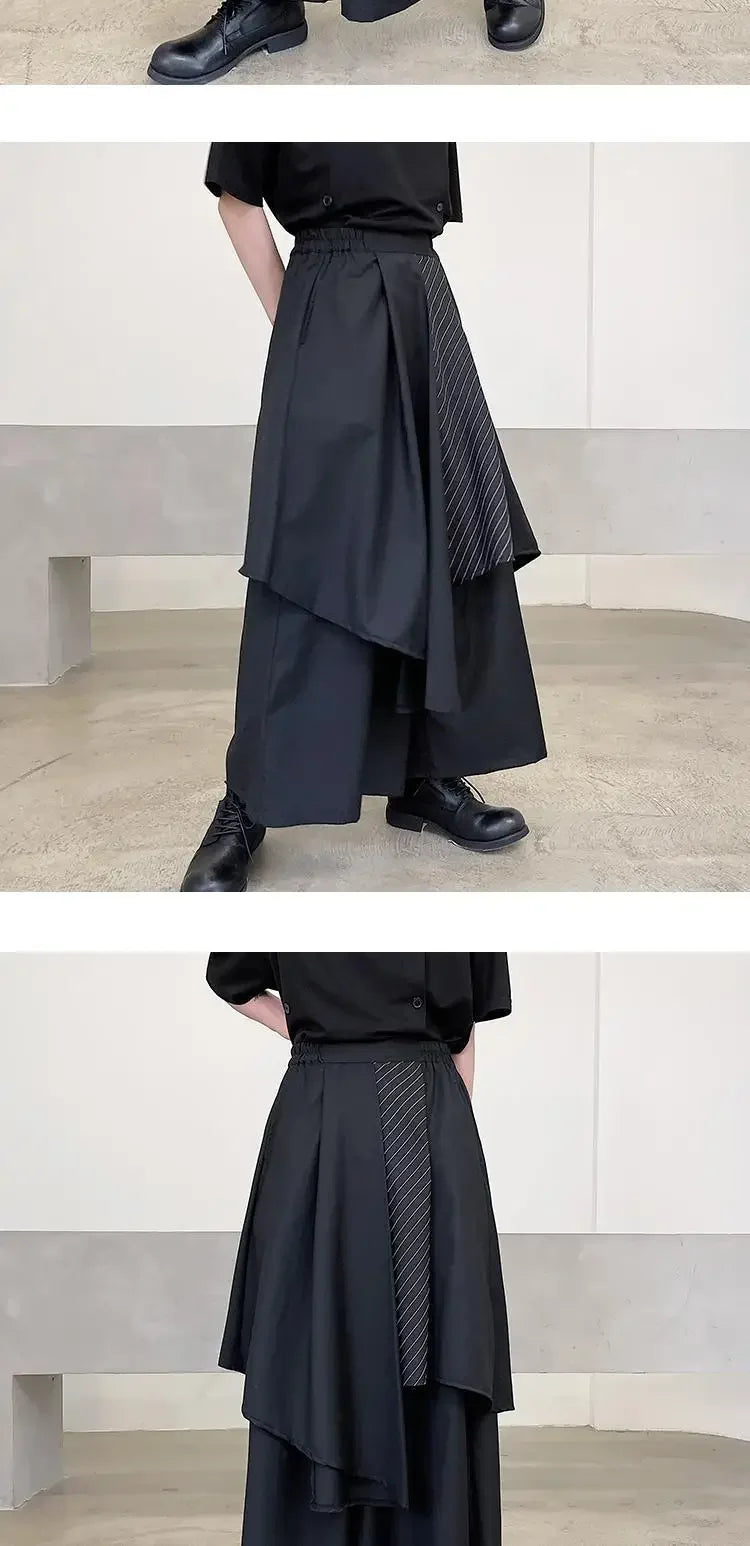 Riolio Mountain Village Yesis Men's Casual Black Pants Irregular Style Trendy Japanese Wind Tassel Sword Samurai Skort Summer
