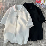 Riolio Niche Design Zipper Shirt Men's Short-sleeved Summer 2025 New Waffle High-end Casual Shirt Hip Hop Unisex Zipper Blouse