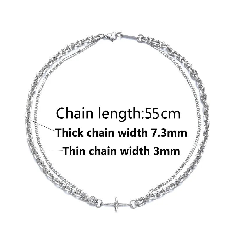 Riolio Hip Hop Stainless Steel Cross Necklace for Women Men Punk Double Layer Splicing Chain Necklaces Charm Trend Neck Jewelry Choker