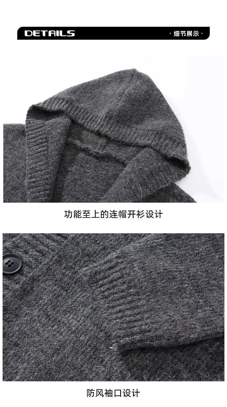 Riolio American-style autumn/winter streetwear unisex trendy hooded knit sweaters for couples with loose-fit retro Harajuku casual tops