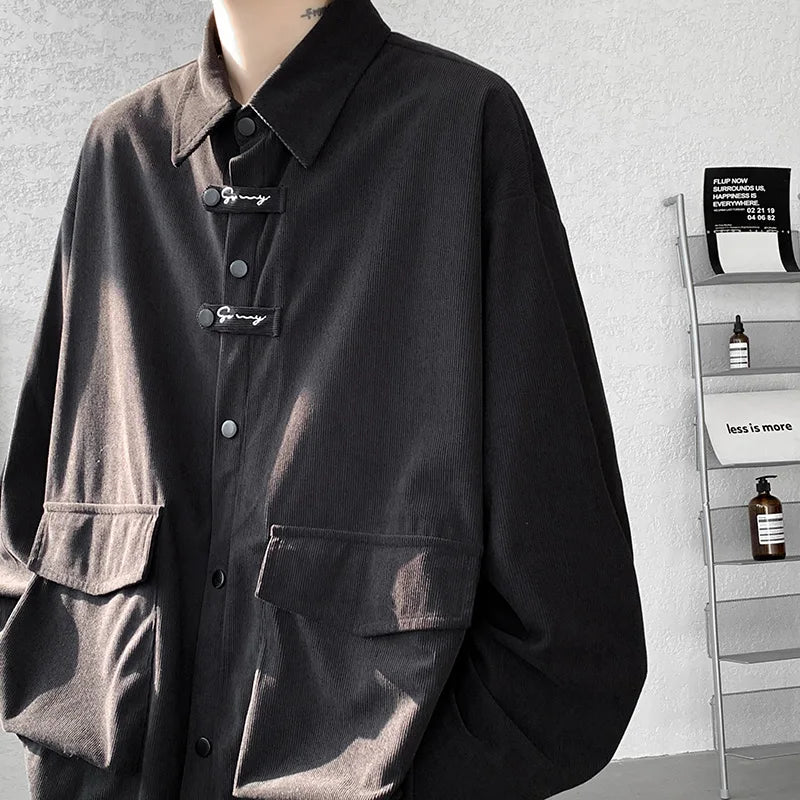 Riolio Corduroy Shirt Men Casual Turn Down Button Long Sleeve Shirts Streetwear Leisure Luxury Clothing Chemise Homme