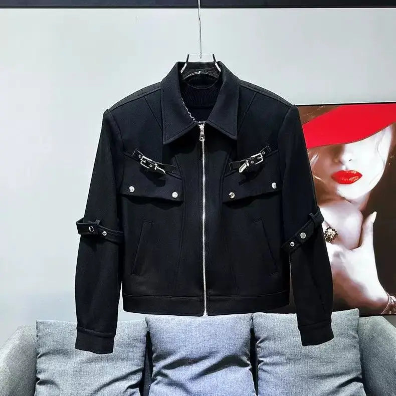 Riolio 2025 Autumn Metal Strap Design Jacket Korean Streetwear Men's Loose Handsome High Street High-end Versatile Workwear Jacket