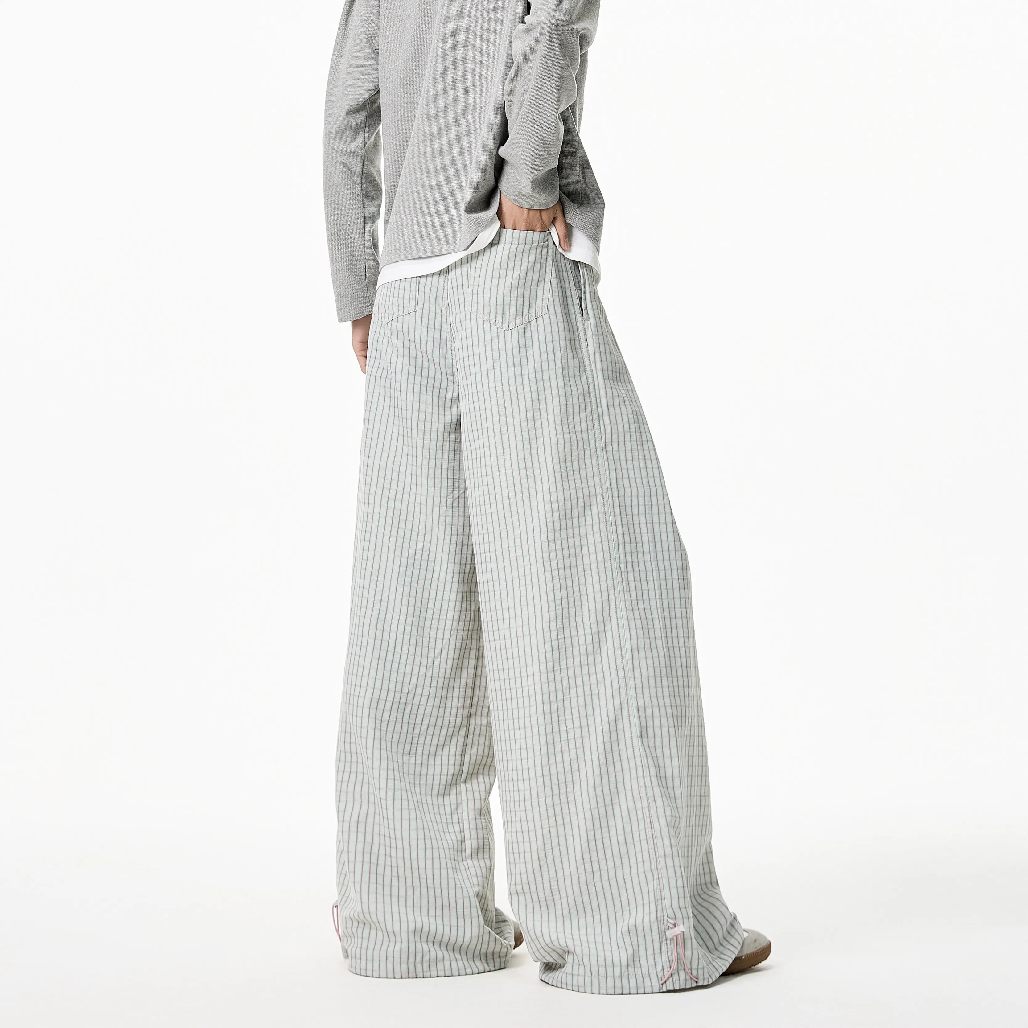 Riolio Summer Loose Wide Leg Striped Trousers Unisex High Street Fashion Trendy Casual Wear Oversize Streetwear Long Pants Lightweight