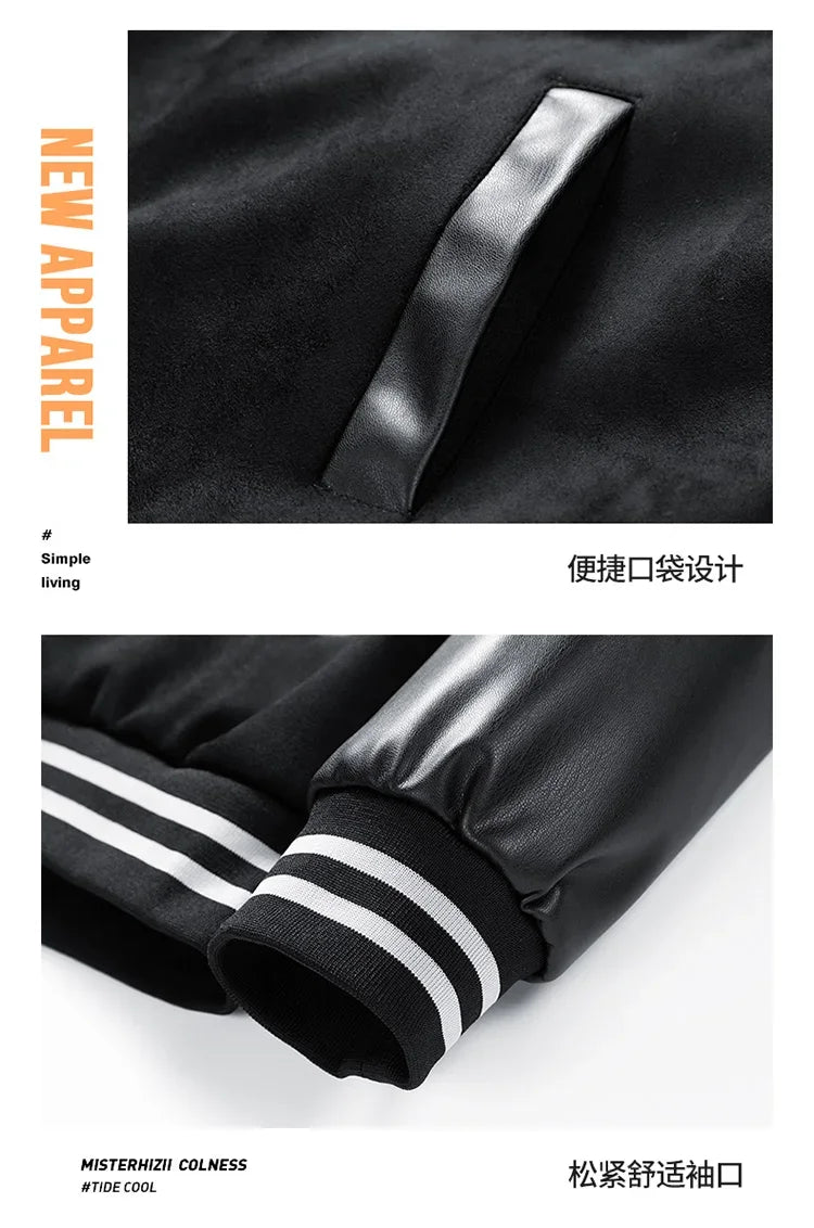 Riolio Bomber Wool Coat Premium Varsity Leather Wool Jacket High Street Jacket Men's Varsity Baseball College Leather Sleeves