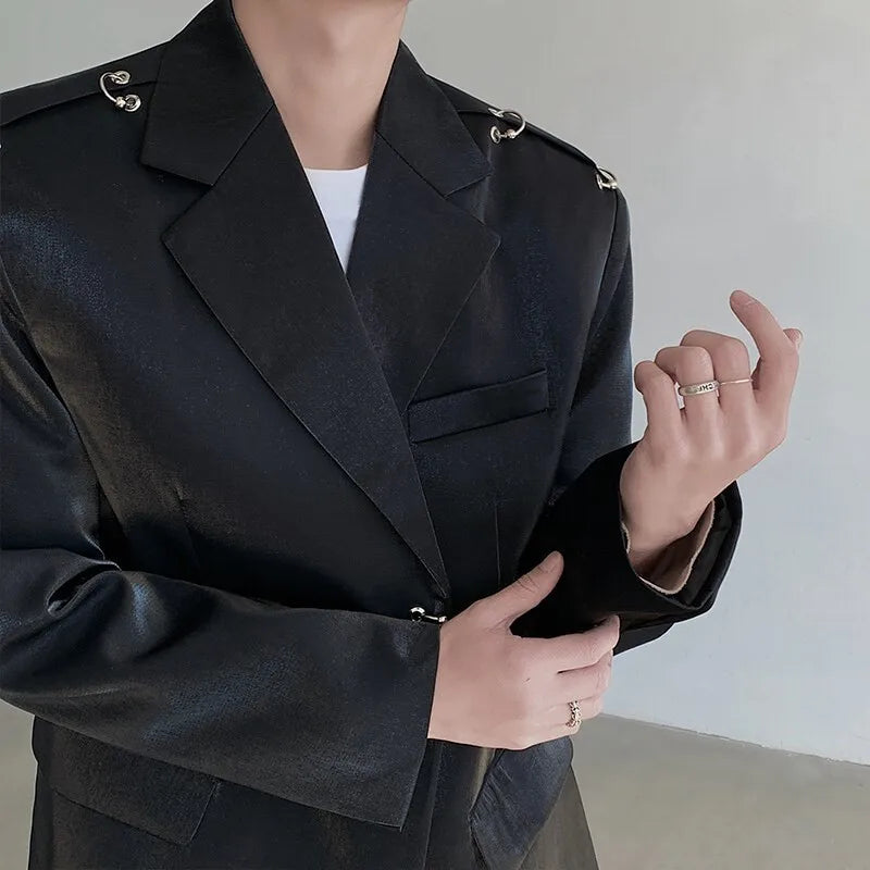 Riolio High Grade Metal Ring Blazers Men Leisure Loose Suit Jackets Male Lapel Fashion Streetwear Coat All-match Korean Suit-tops