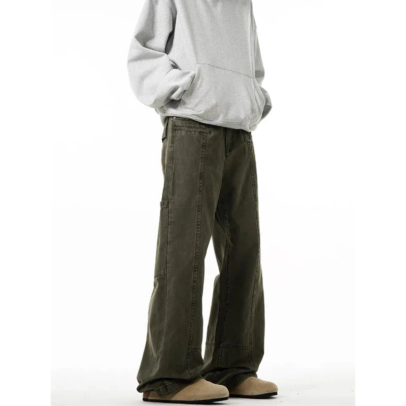 Riolio Men's Jeans High Waist Vintage 2000s Straight Baggy Denim Pants Streetwear Y2K American Style Fashion Wide Leg Denim Trous