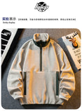 Riolio Korean Casual Heavy Half Zipper Sweatshirt Fleece Jacket Men Autumn Winter Warmth Thicken Men Aesthetic Academy Chic Streetwear