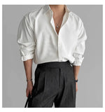 Riolio Lapel Pit Stripe Texture Long Sleeve Shirt Men's Casual Business Shirt High-end Drapery Light Versatile Top Male Blouse