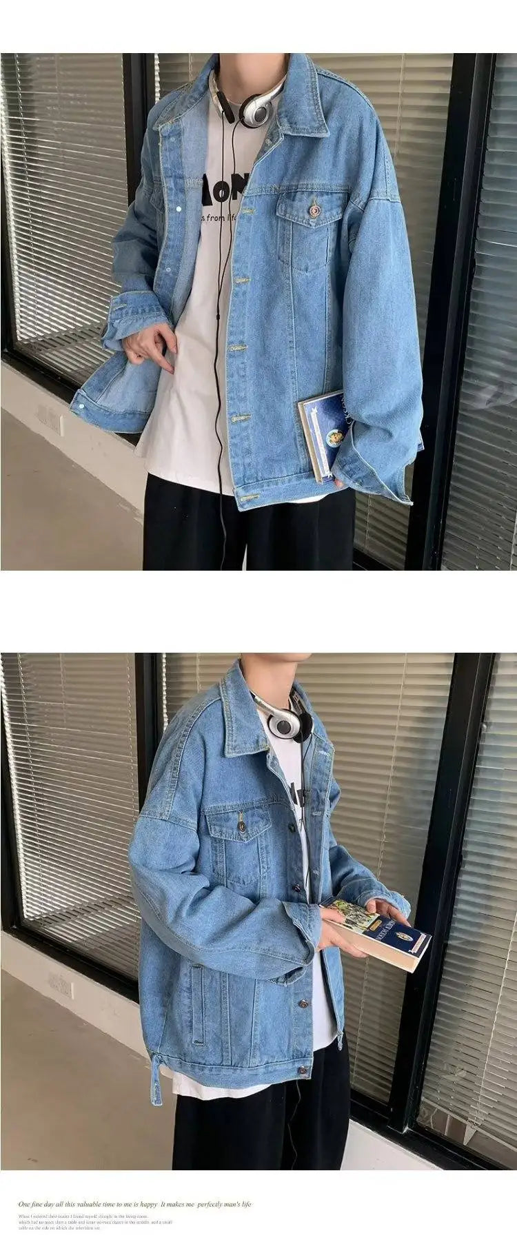 Riolio Black Denim Short Jacket Men Turn Down Collar Bomber Jacket Jeans Coats Casual Pockets Overalls Streetwear Man Clothing Outwear