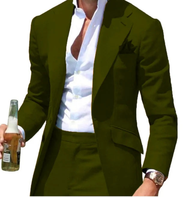 Riolio suit fashion Costumes Pour Hommes Peak Collar Men Suits Notched Green Slim Fit Blazers Jackets Pants 2PCS Causal Business Wedding Groom Wear