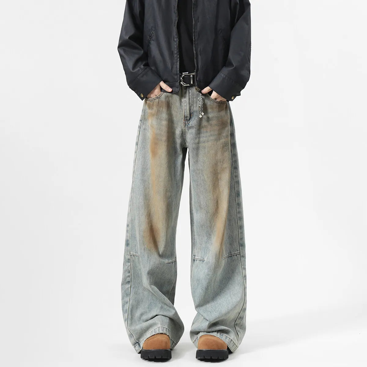 Riolio Men's Jeans baggy Denim pants Loose Fit Casual Style American Streetwear Straight Novel design Leg Pants Trendy Brand