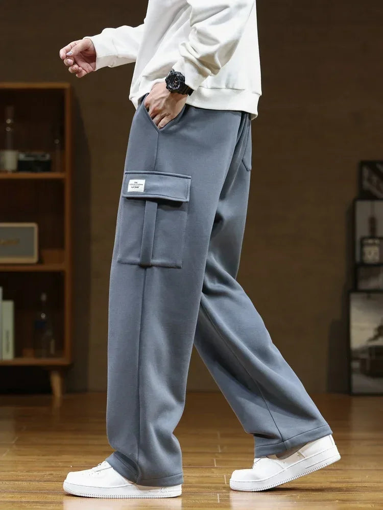 Riolio Autumn Big Pocket Men's Cargo Casual Pants Cotton Drawstring Baggy Straight Sweatpants Fashion Streetwear Hip Hop Male Trousers